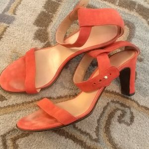 Orange Hermes suede ankle strap heel